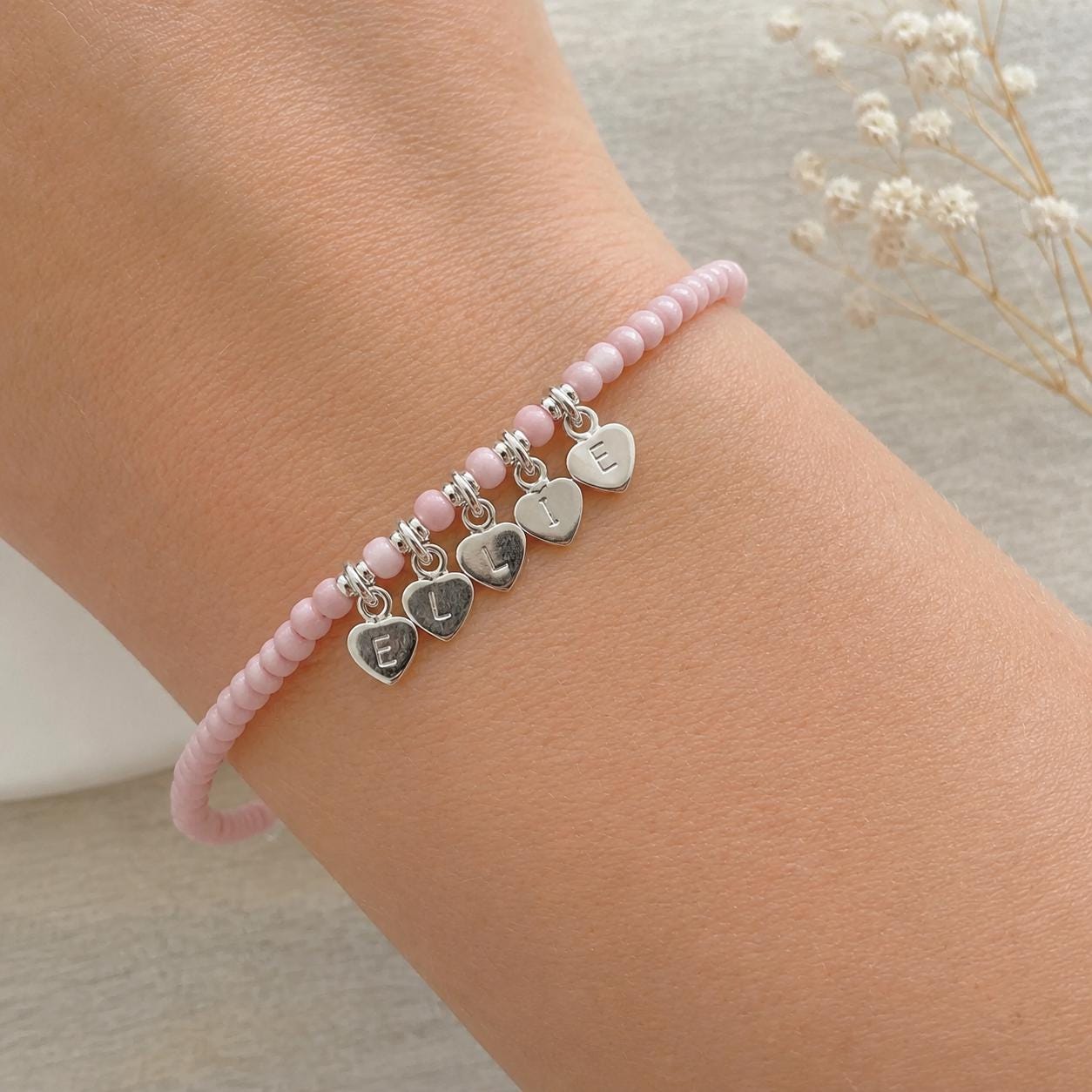 Beaded Name Bracelet personalised minimalist jewellery, Birthday Gift Idea for Women with seed beads