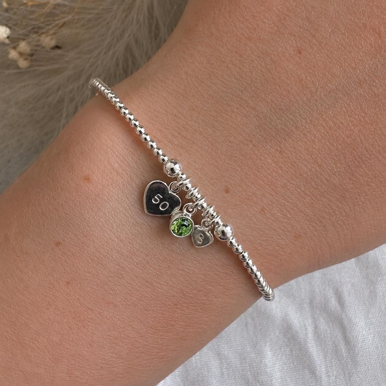 August Birthstone Bracelet for Milestone Birthday, Personalised Initial & Age in Sterling Silver for 16th 18th 21st 30th 40th or 50th