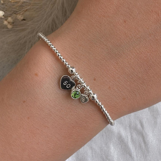 August Birthstone Bracelet for Milestone Birthday, Personalised Initial & Age in Sterling Silver for 16th 18th 21st 30th 40th or 50th