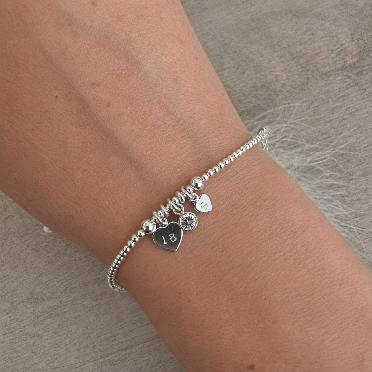 April Birthstone Bracelet for Milestone Birthday, Personalised Initial & Age in Sterling Silver CZ for 16th 18th 21st 30th 40th or 50th
