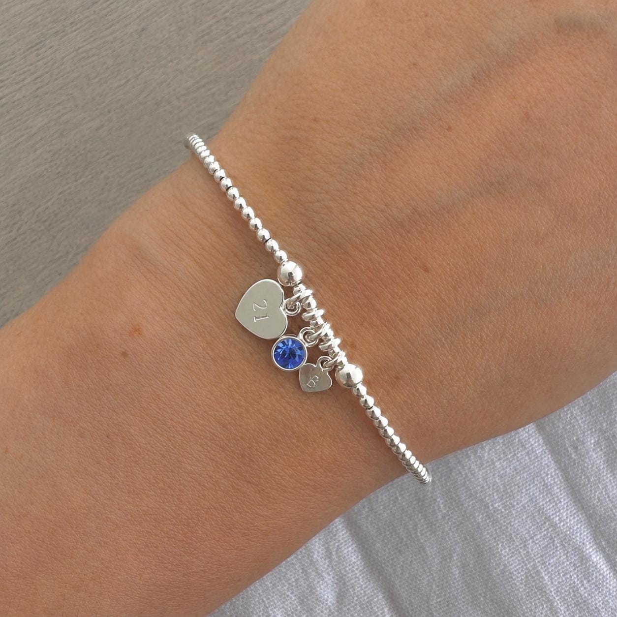September Birthstone Bracelet for Milestone Birthday, Personalised Initial & Age in Sterling Silver for 18th 21st 30th 40th 50th 60th 70th