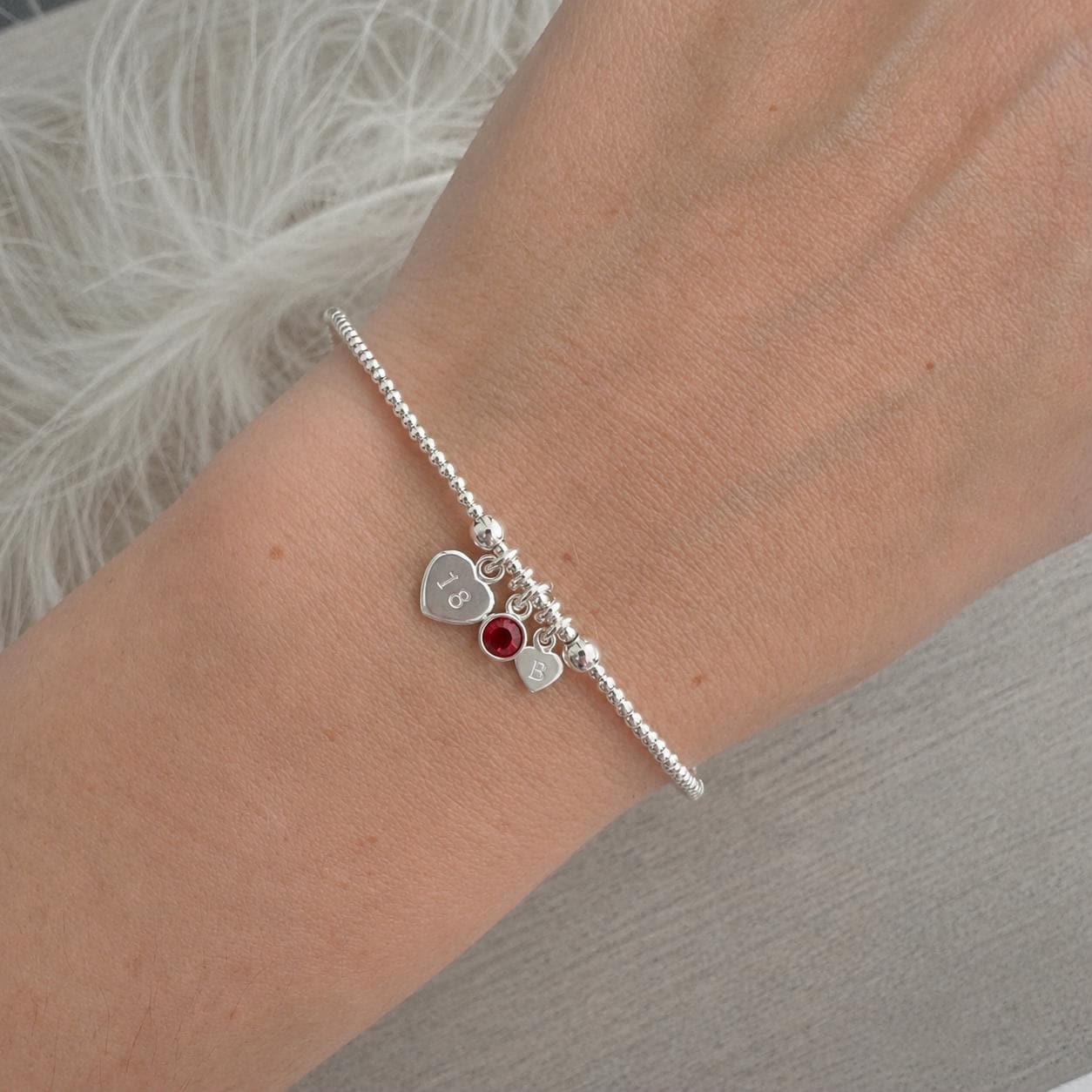 January Birthstone Bracelet, Personalised Sterling Silver Initial & Age Charm Gift for 18th 21st 30th 40th 50th 60th 70th Birthday