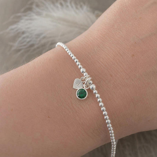Dainty Crystal May Birthstone Initial Bracelet, Personalised Sterling Silver