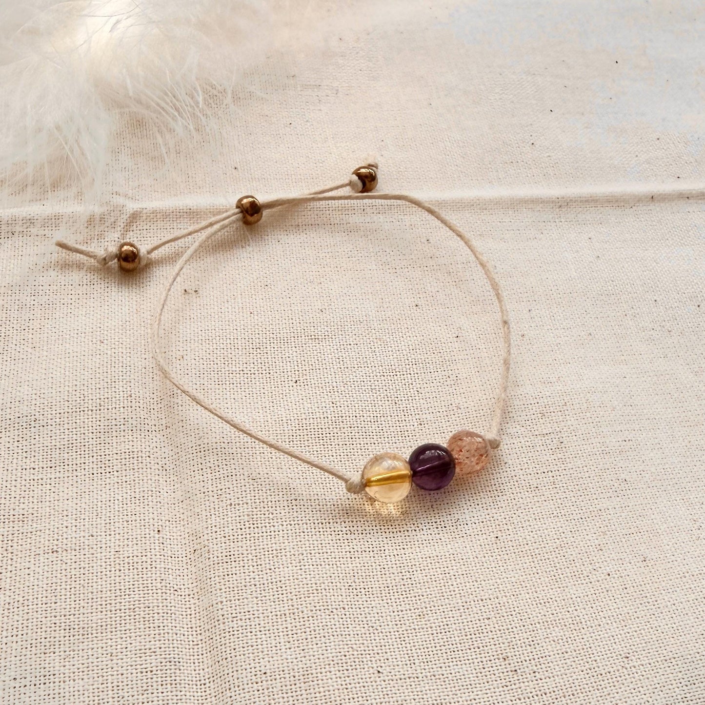 Joy Gemstone Bracelet, Citrine Amethyst Sunstone Bracelet, Positive Gift for Her, Friendship Wish Bracelet