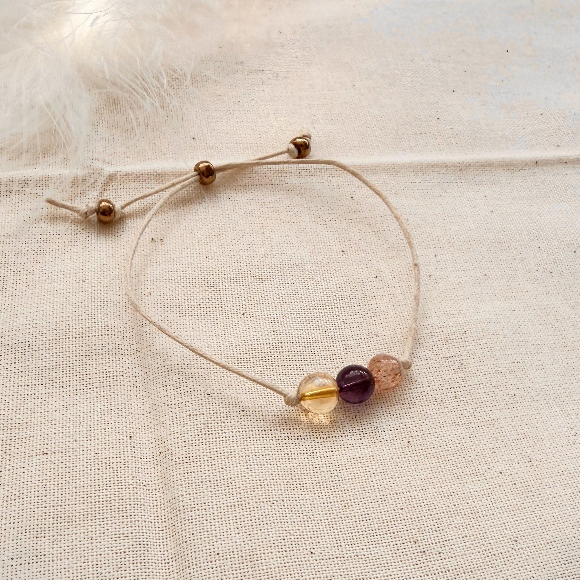 Joy Gemstone Bracelet, Citrine Amethyst Sunstone Bracelet, Positive Gift for Her, Friendship Wish Bracelet