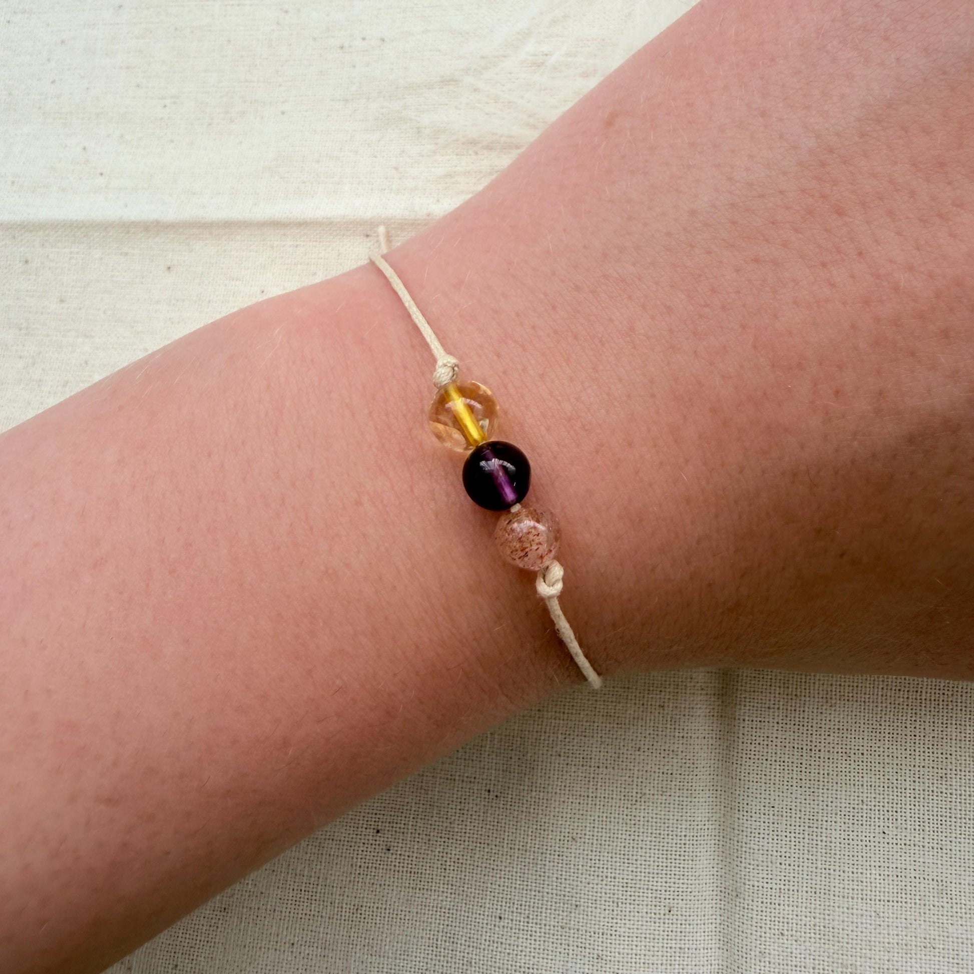 Joy Gemstone Bracelet, Citrine Amethyst Sunstone Bracelet, Positive Gift for Her, Friendship Wish Bracelet
