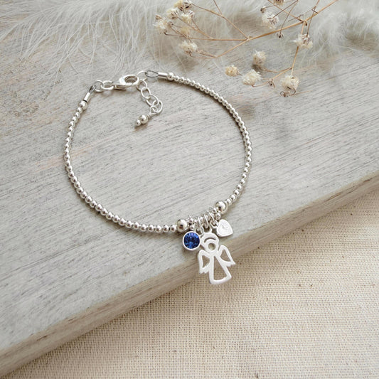 Angel Initial and Birthstone Keepsake, Sterling Silver Memorial Bracelet