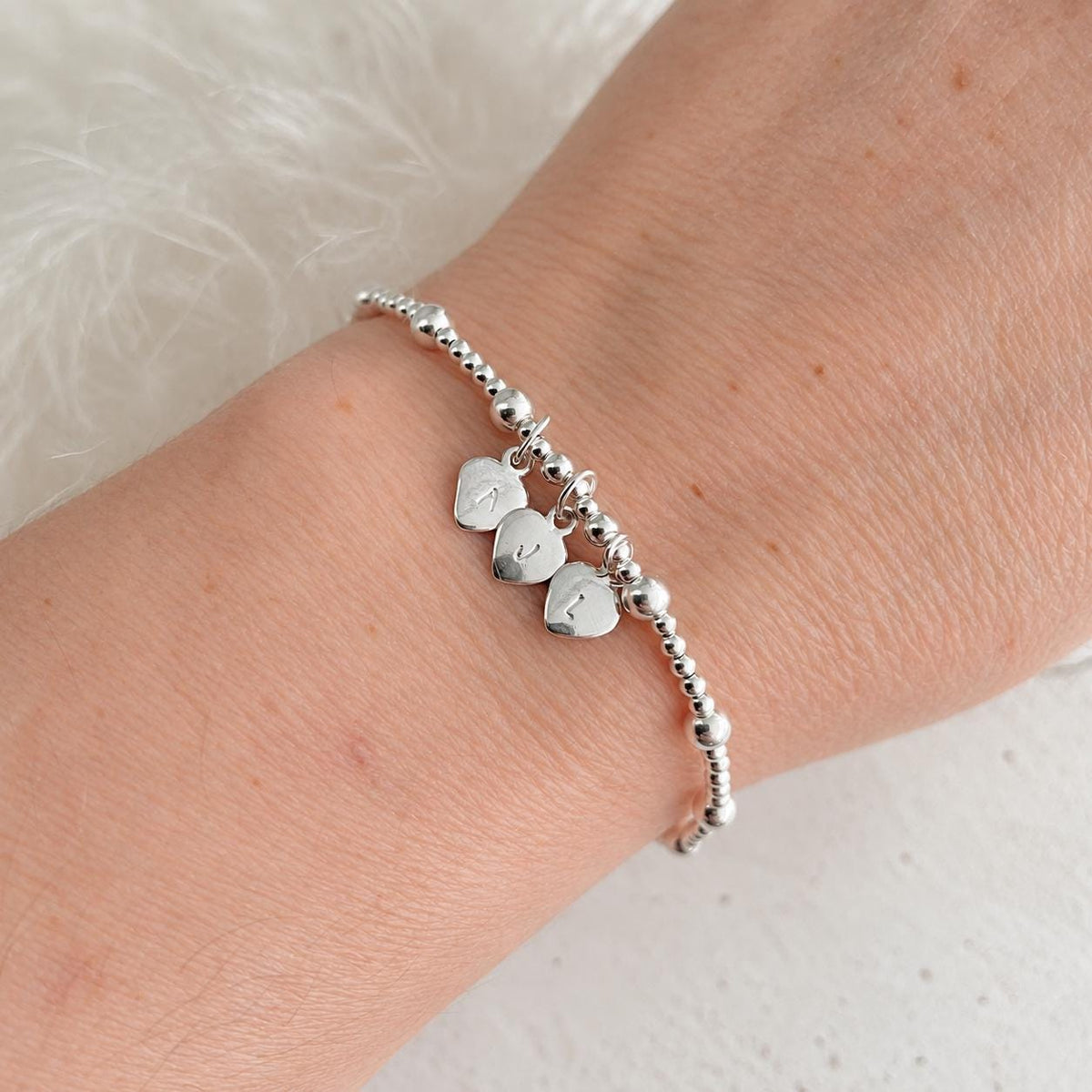 Memorial Family Initials Bracelet, Remembrance Initial Hearts Keepsake in sterling silver