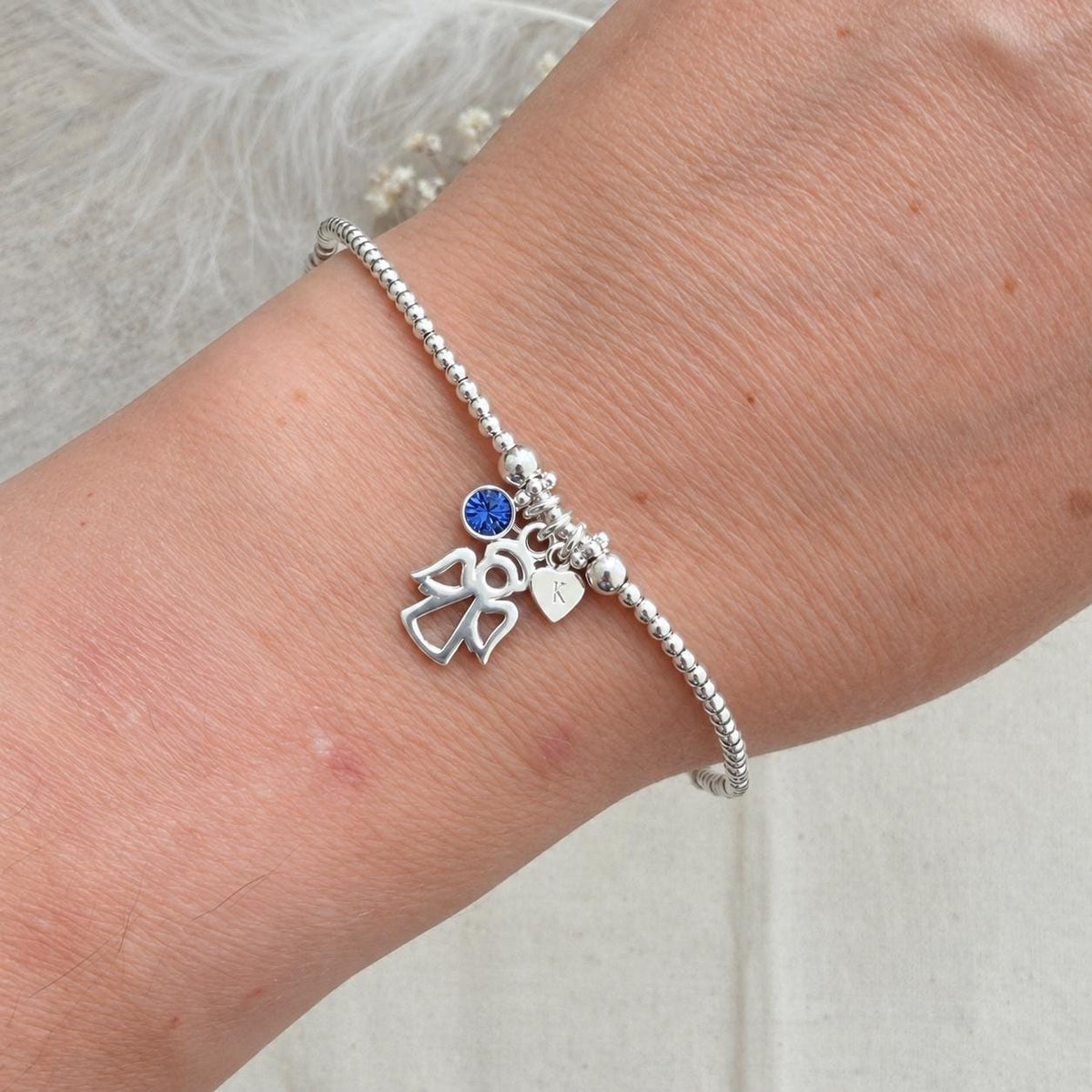 Angel Initial and Birthstone Keepsake, Sterling Silver Memorial Bracelet