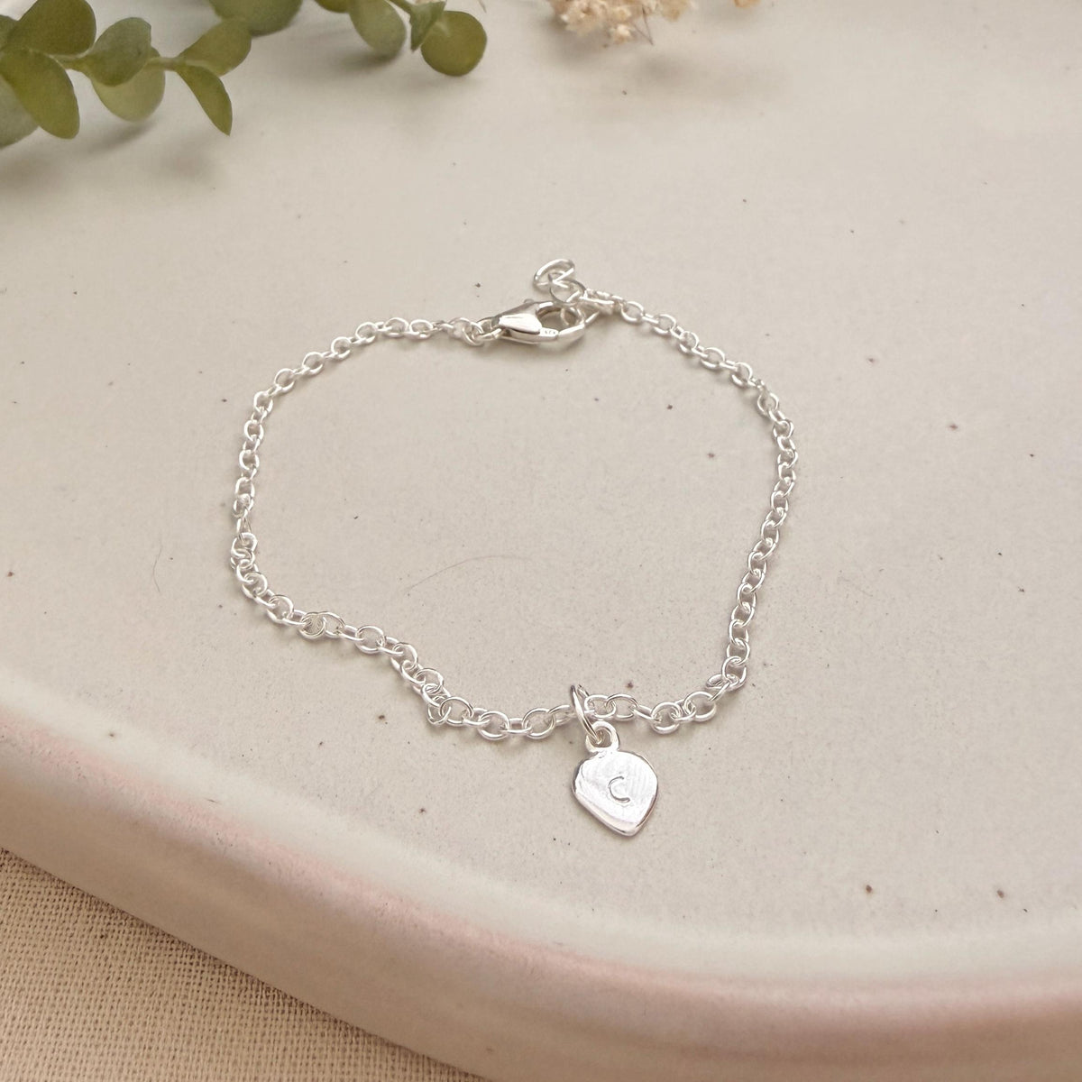 Sterling Silver Initial Chain Bracelet, Dainty Personalised Jewellery for women