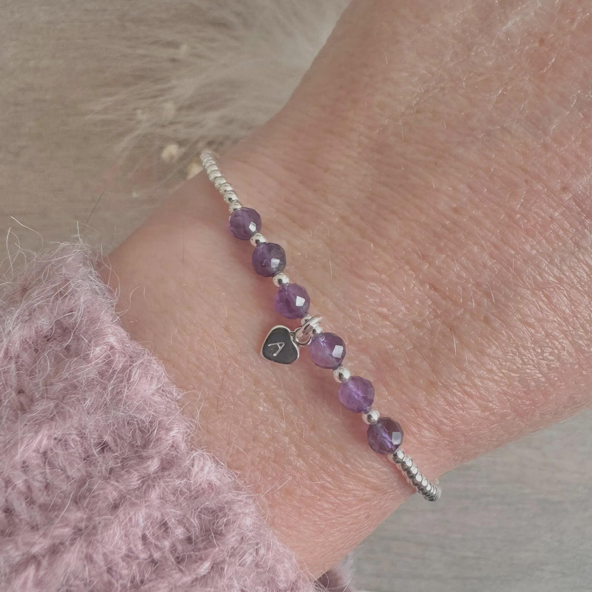 Personalised birthstone bracelet in sterling silver and gemstone