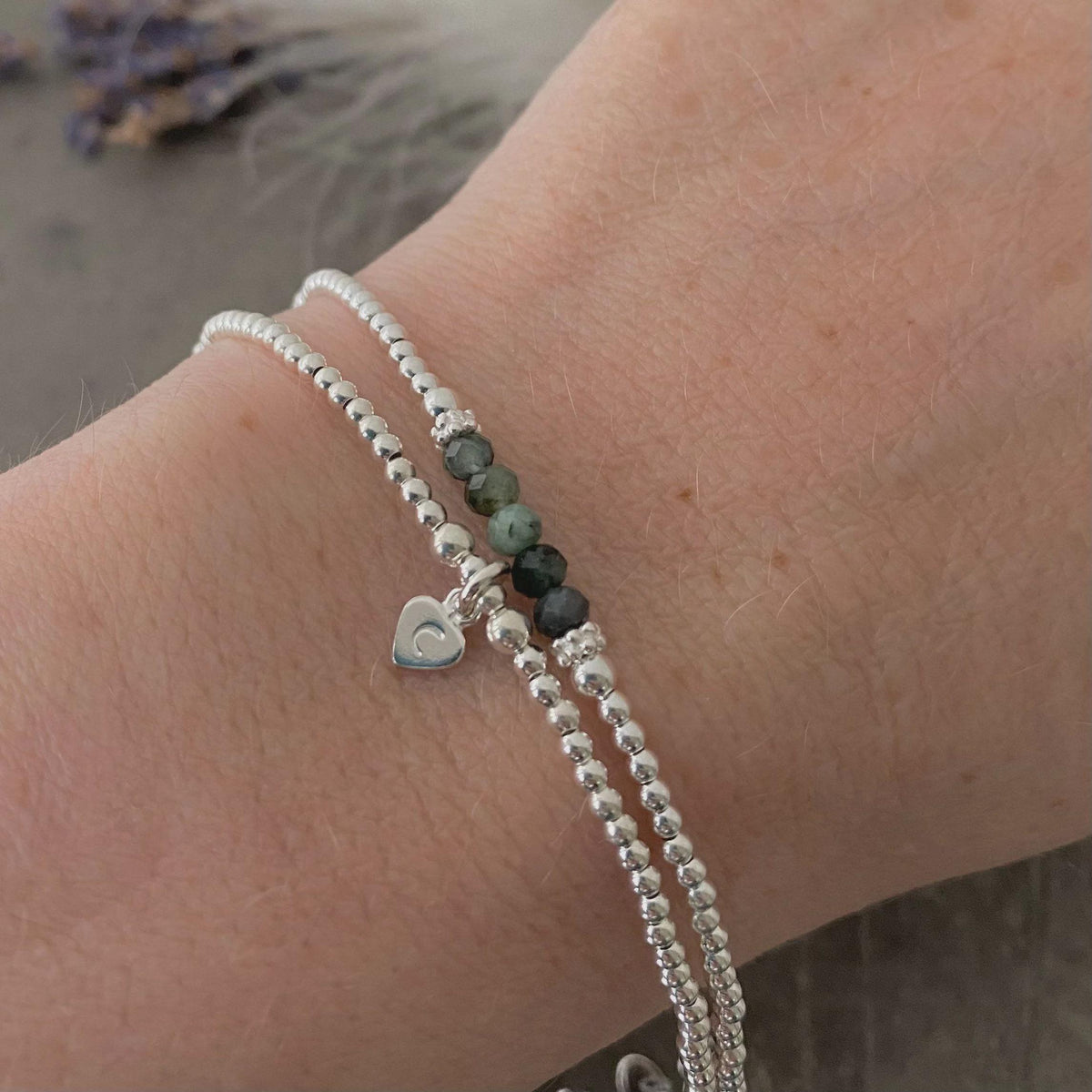 Personalised Birthstone Bracelet Set in Sterling silver and gemstone