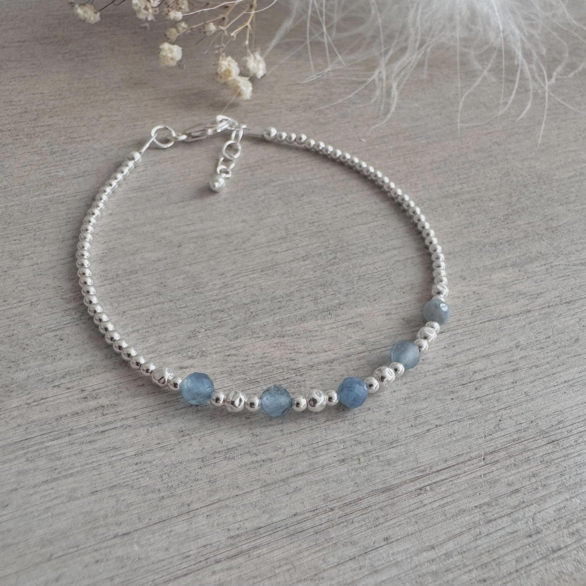 Birthstone and Sterling Silver beaded bracelet, Gift for Birthday