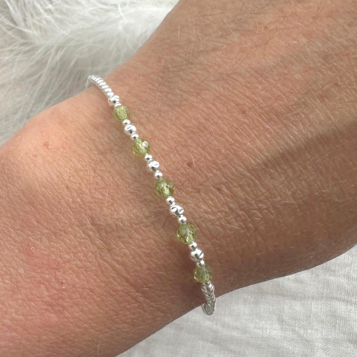 Birthstone and Sterling Silver beaded bracelet, Gift for Birthday