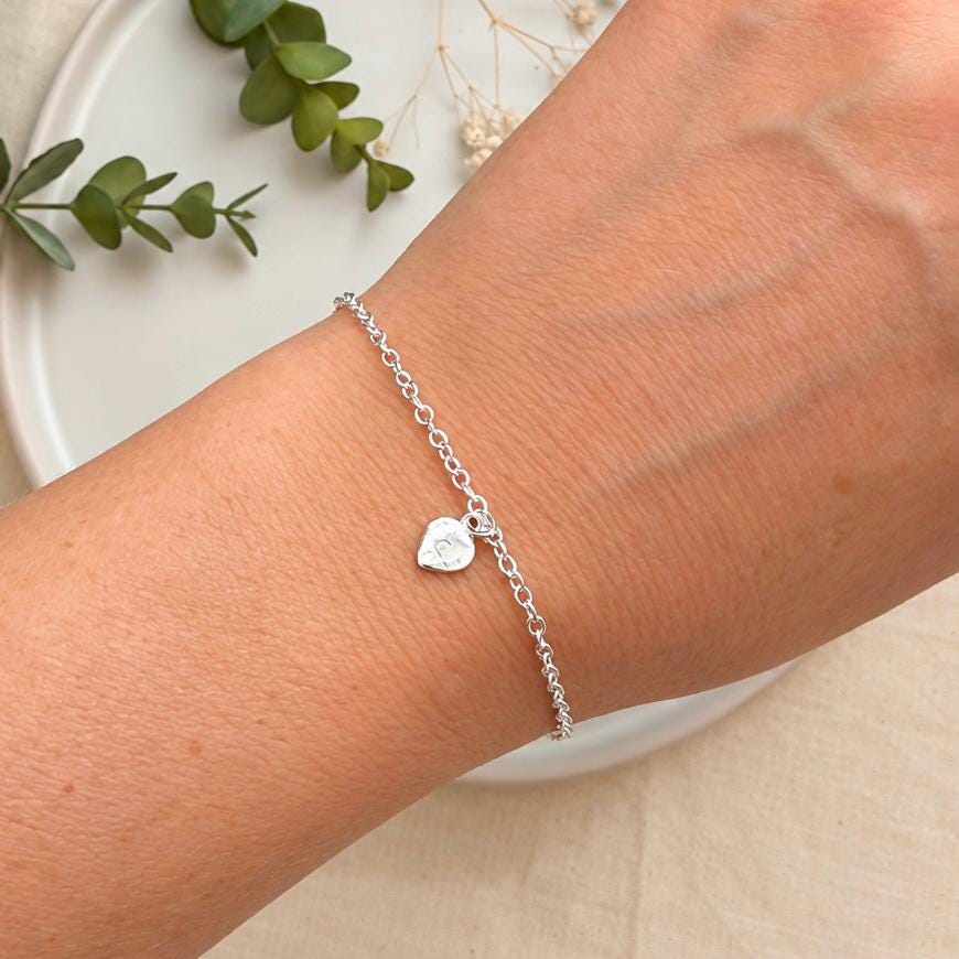 Sterling Silver Initial Chain Bracelet, Dainty Personalised Jewellery for women