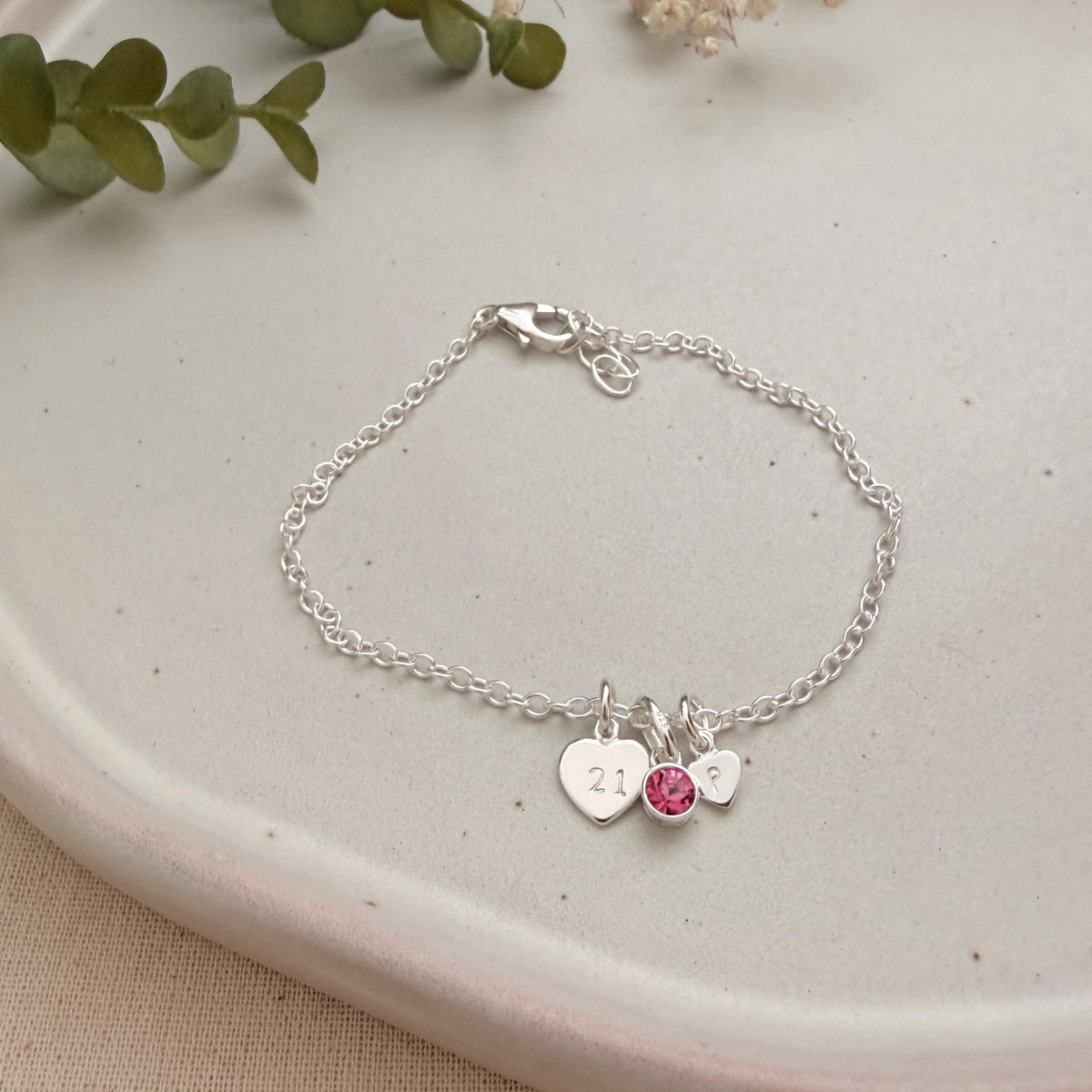 Personalised Birthstone Milestone Chain Bracelet Gift in Sterling Silver