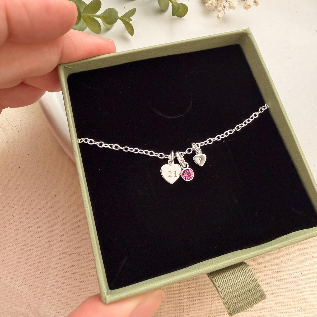 Personalised Birthstone Milestone Chain Bracelet Gift in Sterling Silver