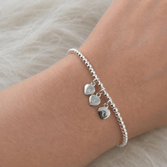 Initial Charm Personalised Bracelet, 3mm Sterling Silver Beads Family Initials bracelet
