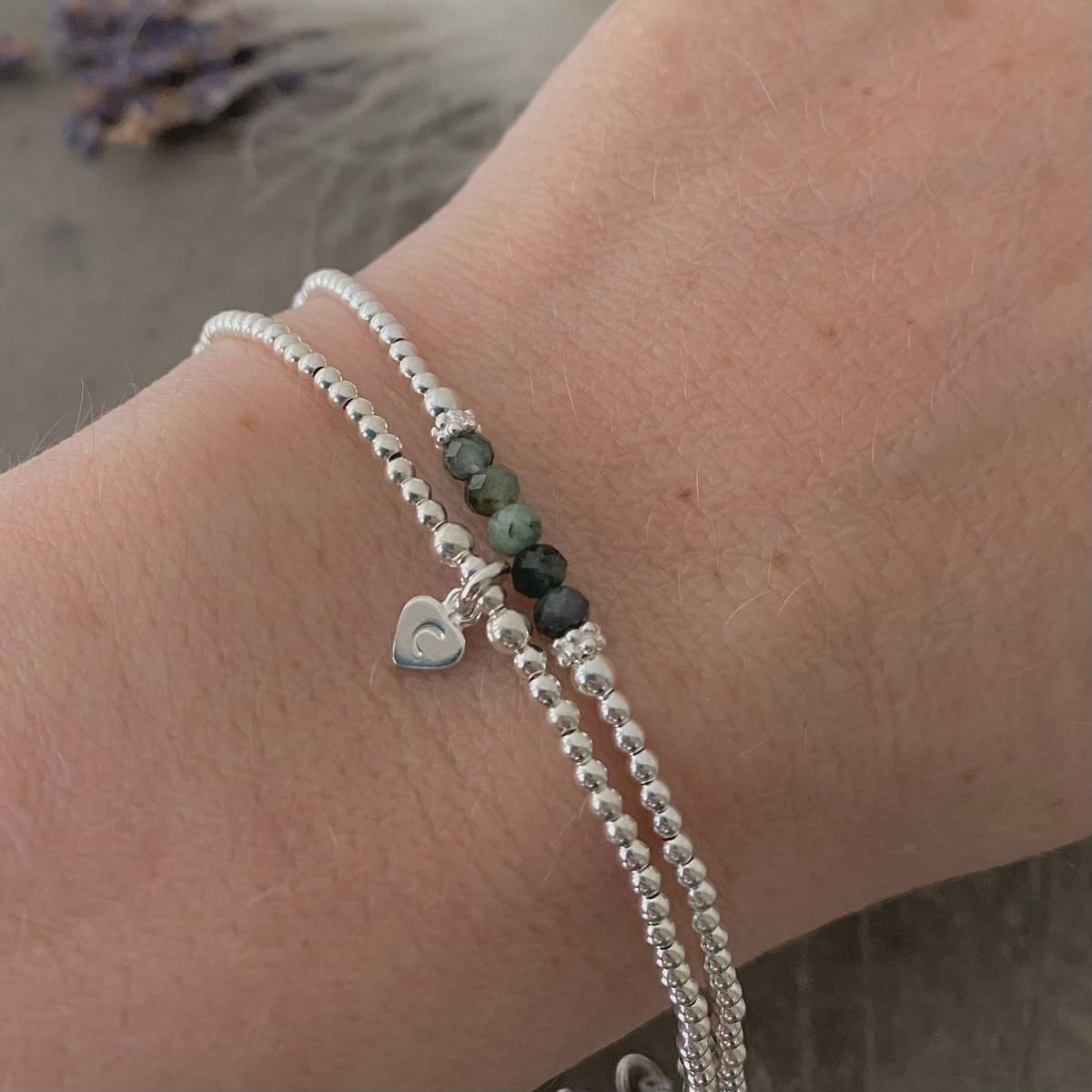 Personalised Birthstone Bracelet Set in Sterling silver and gemstone