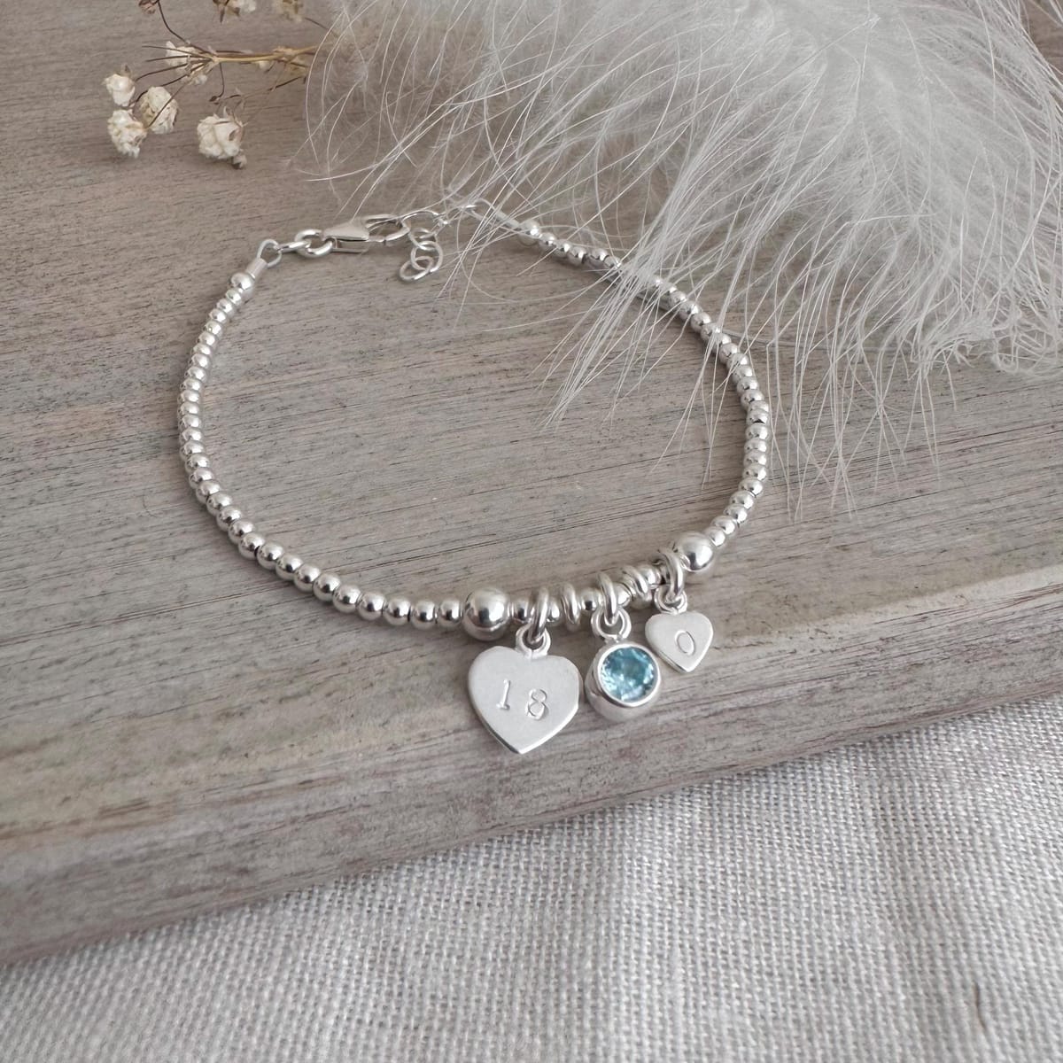 Personalised Birthstone Milestone Bracelet Gift for 16th 18th 21st 30th 40th 50th 60th 70th in Sterling Silver
