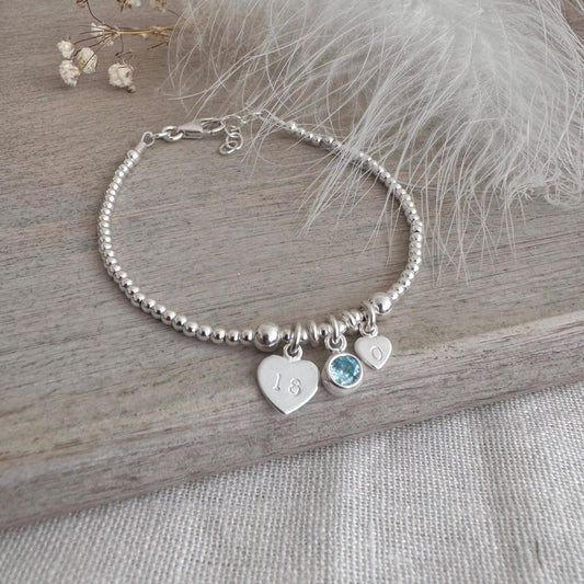 Personalised Birthstone Milestone Bracelet Gift for 16th 18th 21st 30th 40th 50th 60th 70th in Sterling Silver