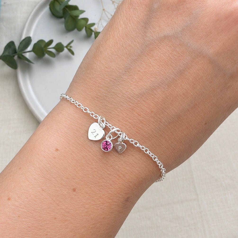 Personalised Birthstone Milestone Chain Bracelet Gift in Sterling Silver