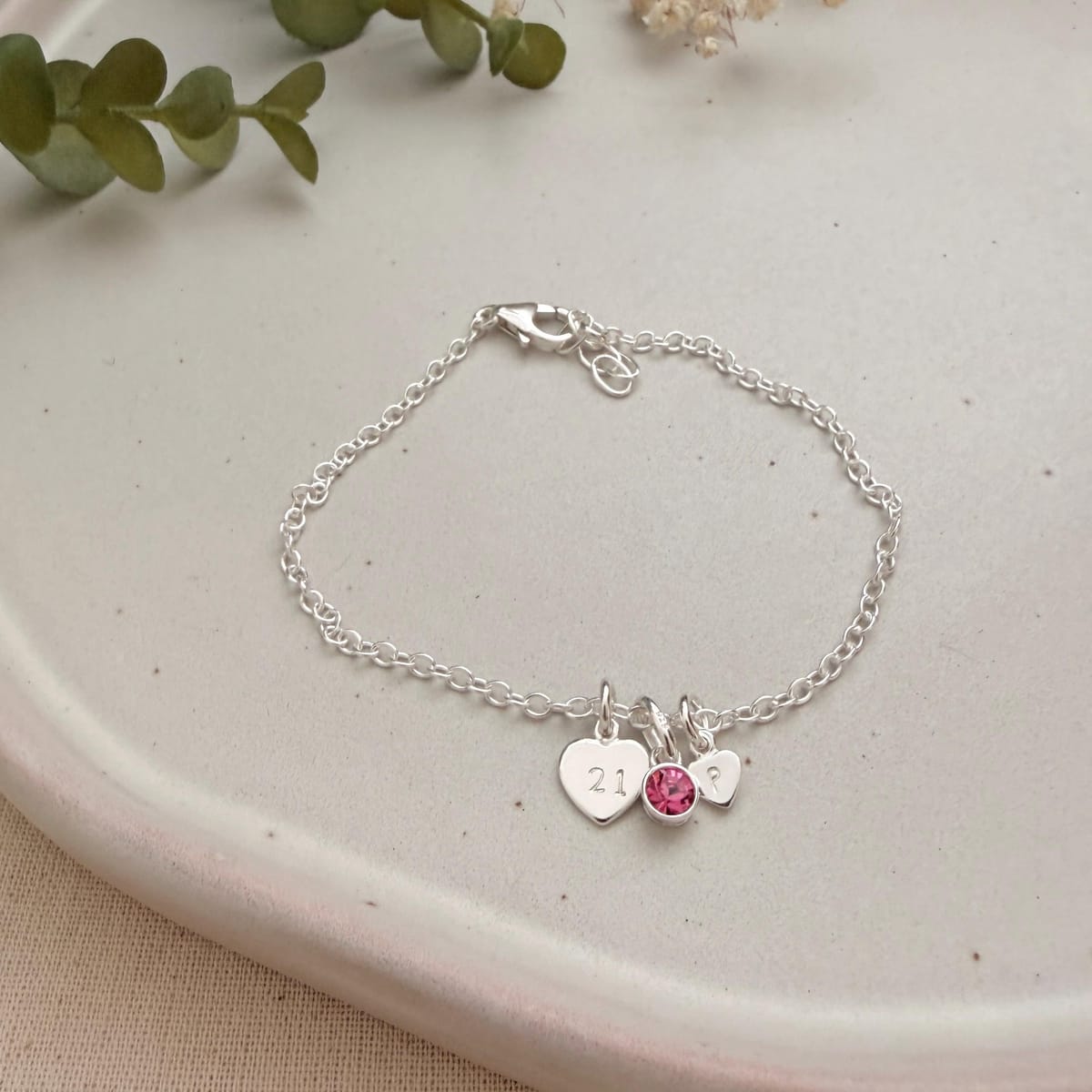 Personalised Birthstone Milestone Chain Bracelet Gift in Sterling Silver