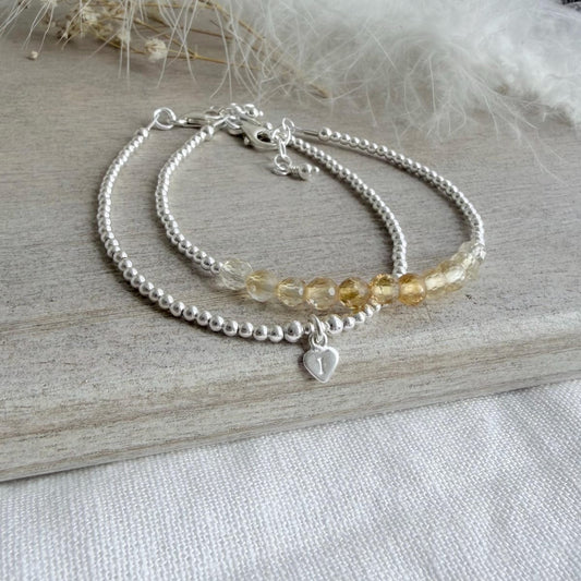 Personalised Citrine Bracelet Set, November Birthstone Jewellery