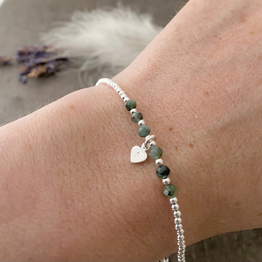Personalised Emerald Bracelet, Dainty May Birthstone Jewellery in Sterling Silver, Initial Bracelet, Silver Bracelets for Women