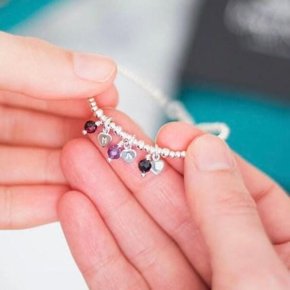 Personalised Family Birthstone Bracelet , Family Initials for Mum or Grandmother