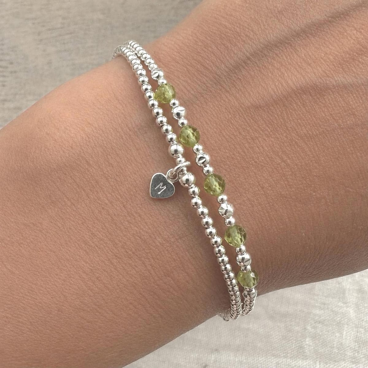 Personalised Peridot Bracelet Set, August Birthstone Jewellery