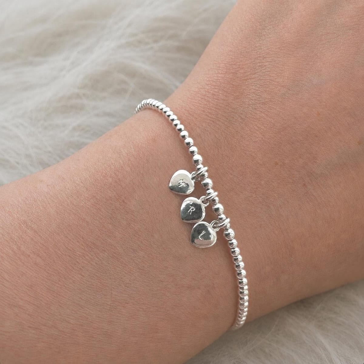 Personalised Silver Bracelet, Adjustable Slider Charm Bracelet with Family Initials