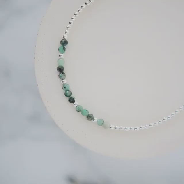 Dainty Green Emerald Bracelet in Sterling Silver, May Birthstone