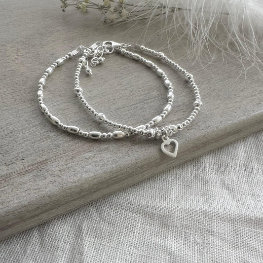 Set of 2 Silver Stacking Bracelets, Sterling Silver Layering Bracelets