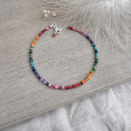 Thin Ombre Rainbow Anklet with seed beads rainbow colours