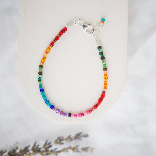 Thin Ombre Rainbow Bracelet with seed beads rainbow colours