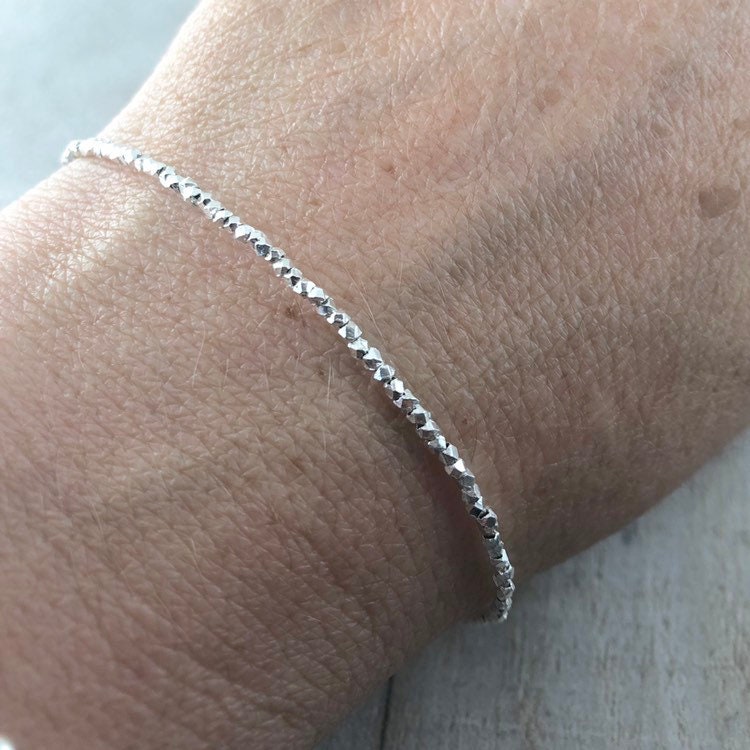 Delicate Karen Hill Tribe Silver Bracelet, delicate faceted silver bracelet 1.5mm width