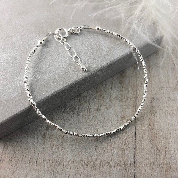 Delicate Karen Hill Tribe Silver Bracelet, delicate faceted silver bracelet 1.5mm width