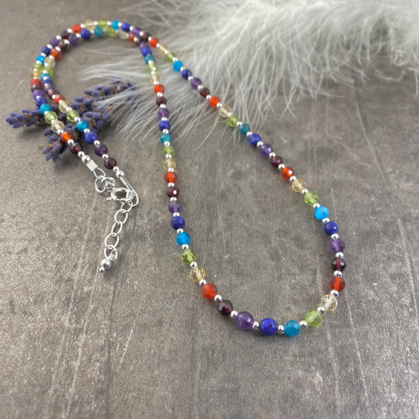Rainbow Necklace, rainbow gemstones with sterling silver