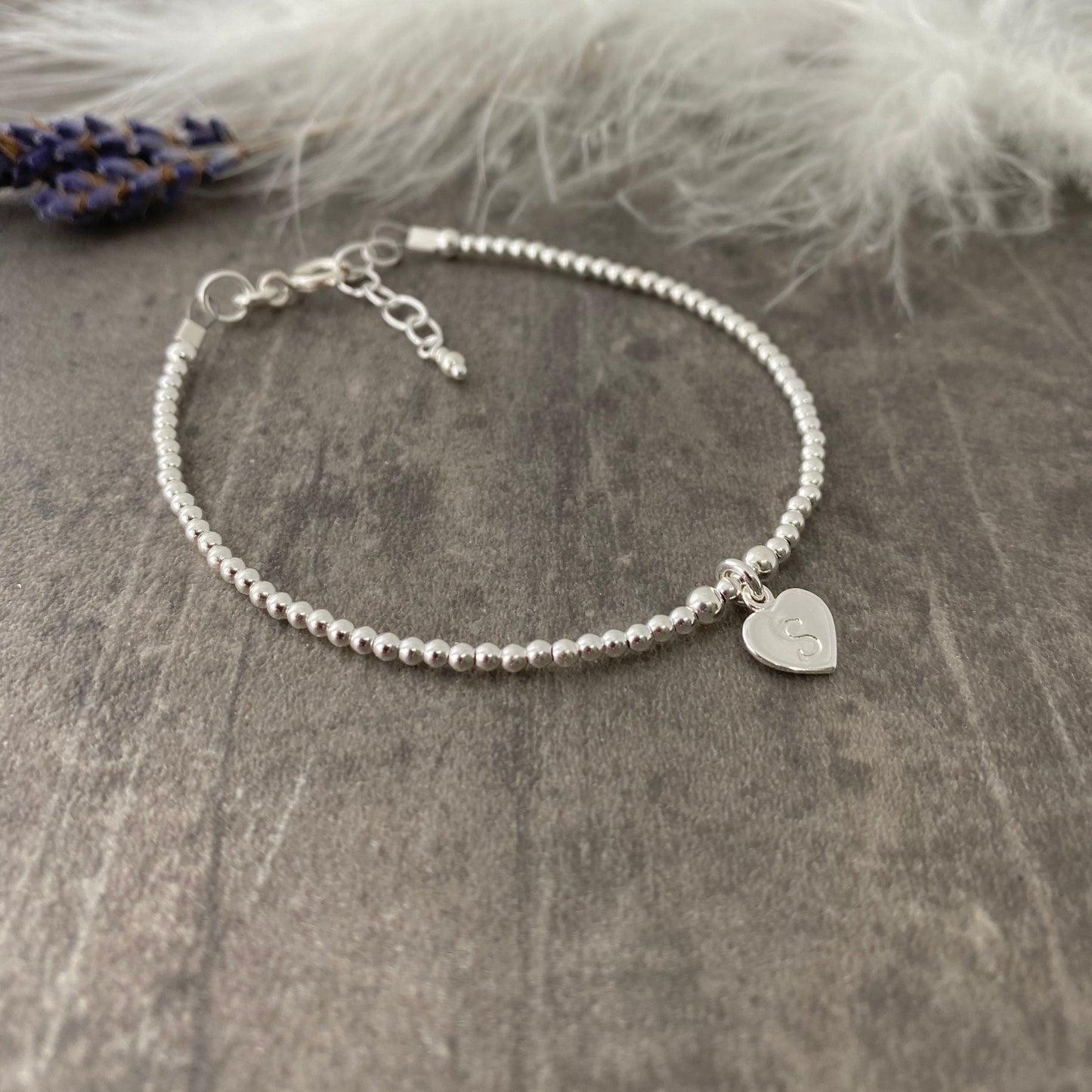SECONDS:IMPERFECT Sterling Silver Initial Bracelet, Dainty personalised Bracelet
