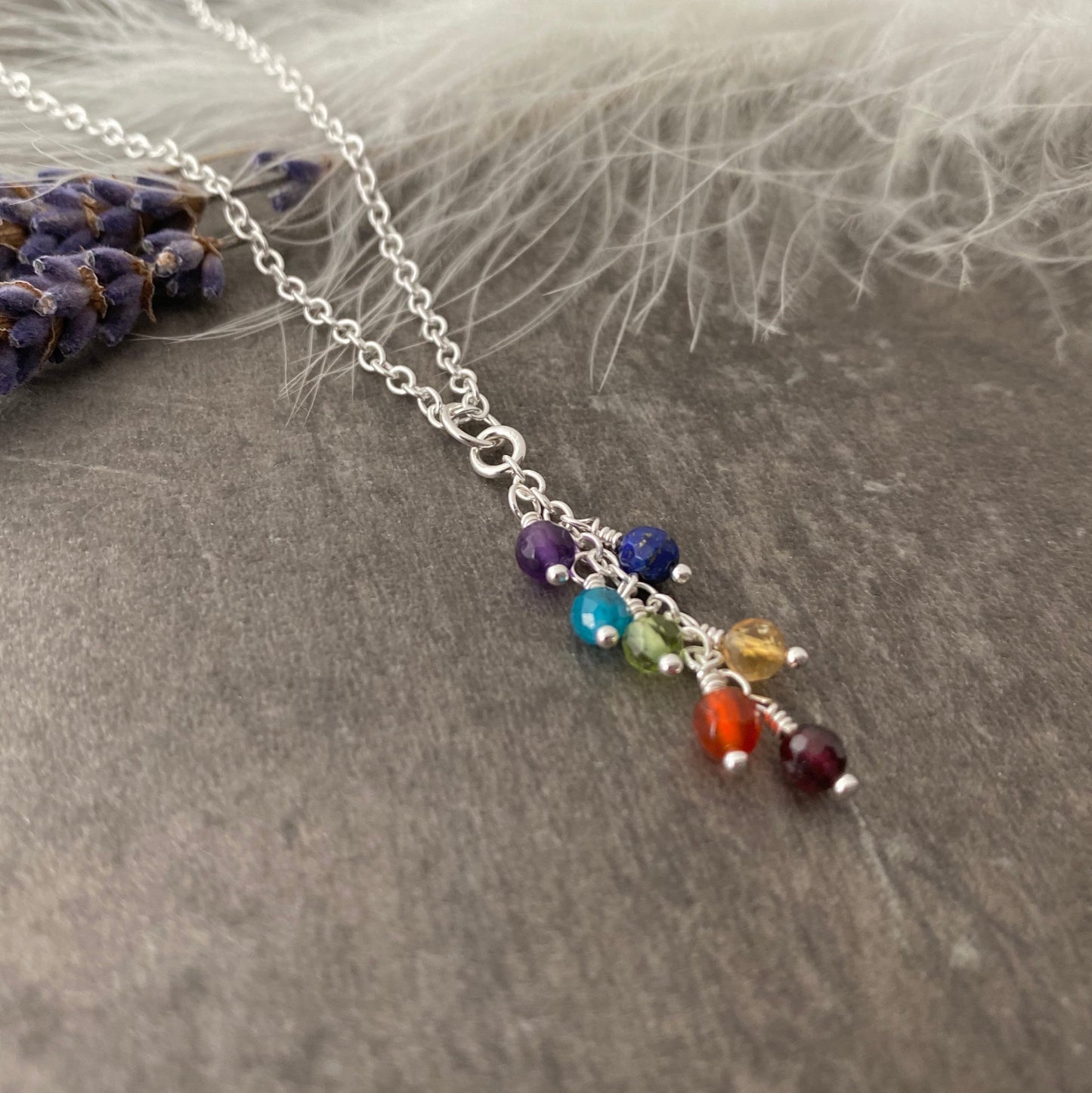 Rainbow Pendant Necklace, Gemstone Chakra Jewellery