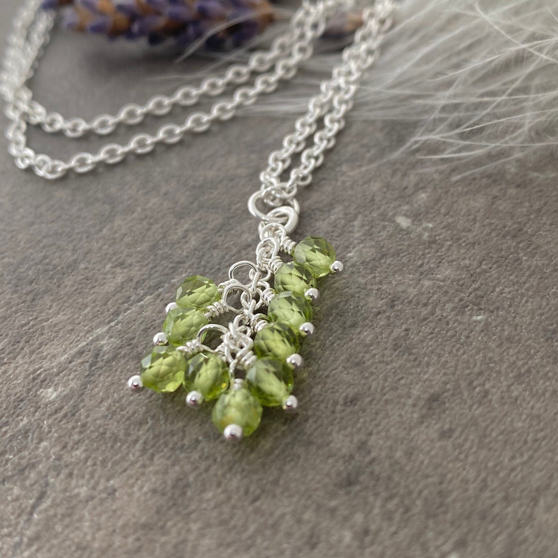 Dainty August birthstone jewellery set, Peridot bracelet and necklace set, sterling silver faceted gemstone necklace