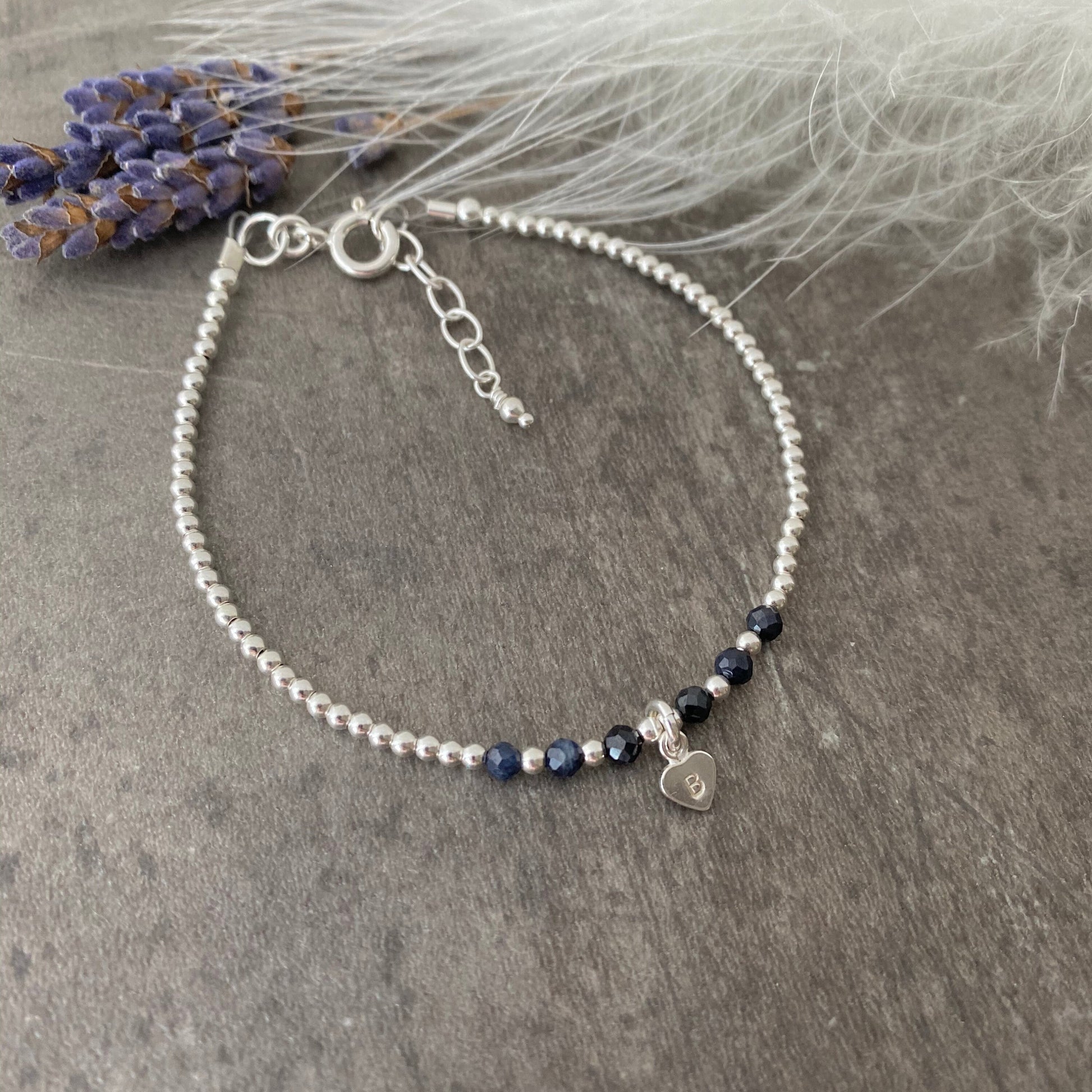 Dainty personalised Sapphire Bracelet, September Birthstone Jewellery in Sterling Silver