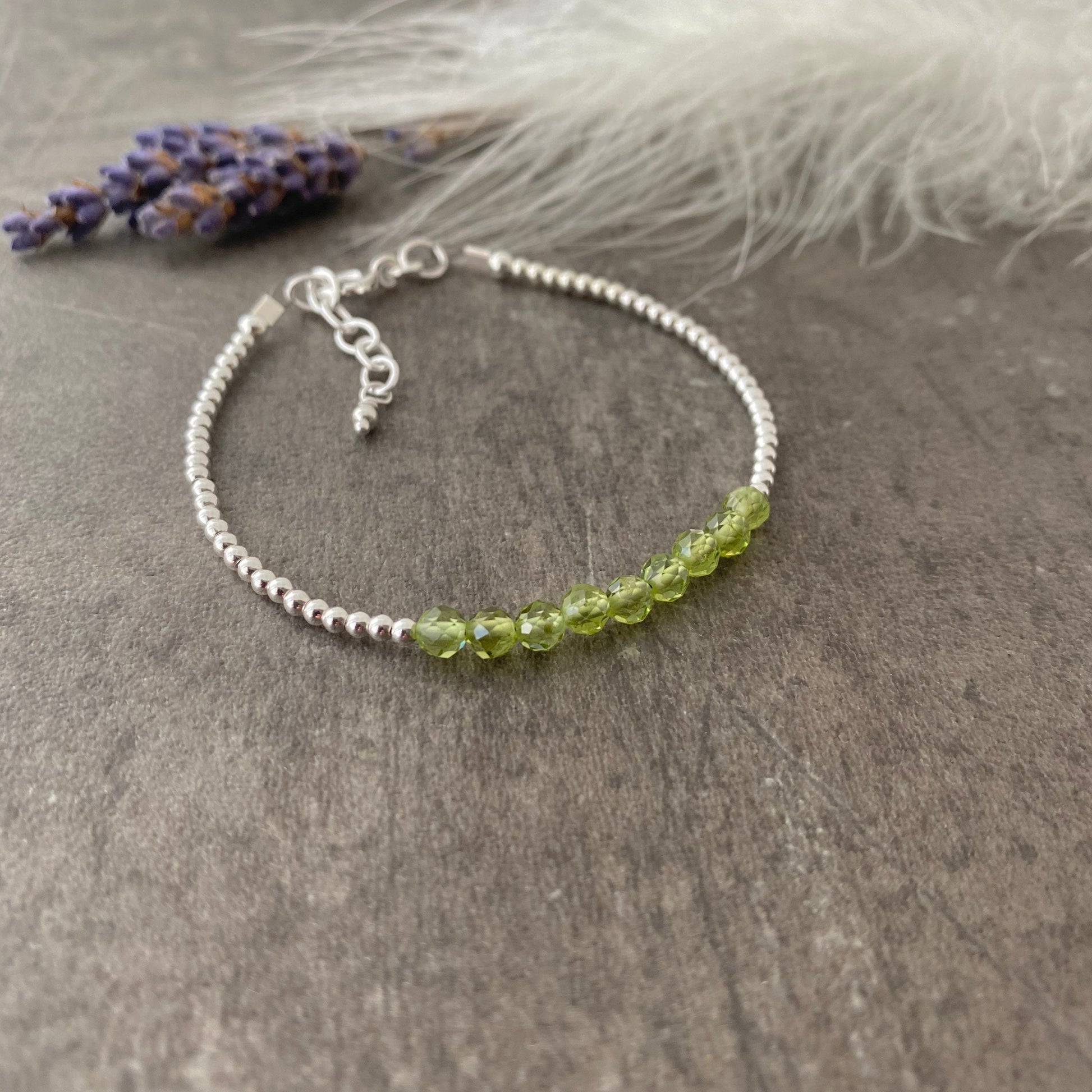 Peridot August Birthstone Bracelet, dainty stacking bracelet in sterling silver, Bracelets for Women, silver bracelet