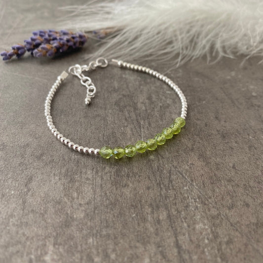 Peridot August Birthstone Bracelet, dainty stacking bracelet in sterling silver, Bracelets for Women, silver bracelet