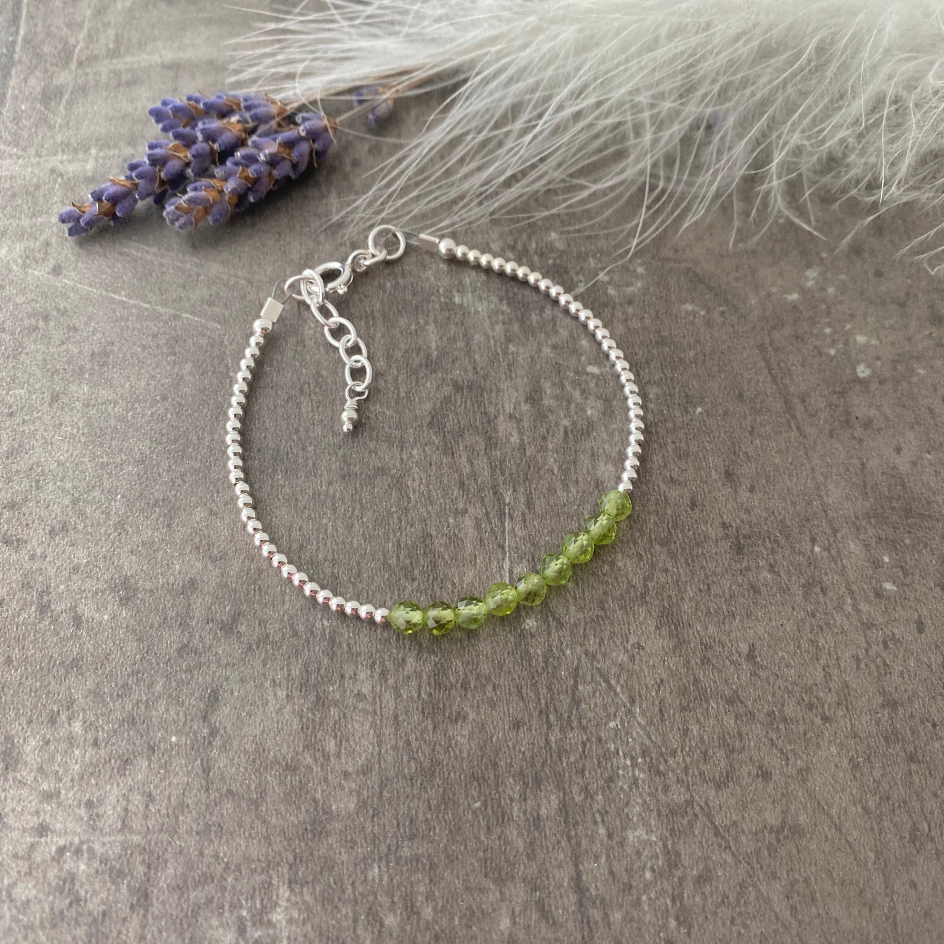 Peridot August Birthstone Bracelet, dainty stacking bracelet in sterling silver, Bracelets for Women, silver bracelet