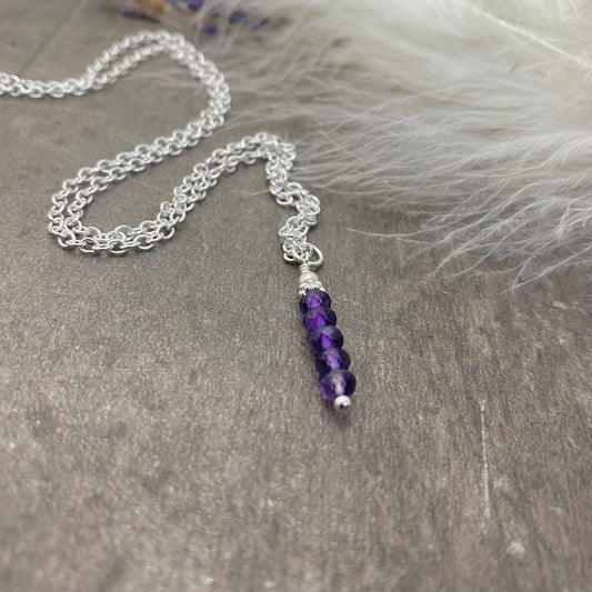 Dainty Amethyst necklace, February birthstone, sterling silver faceted pendant gemstone necklace