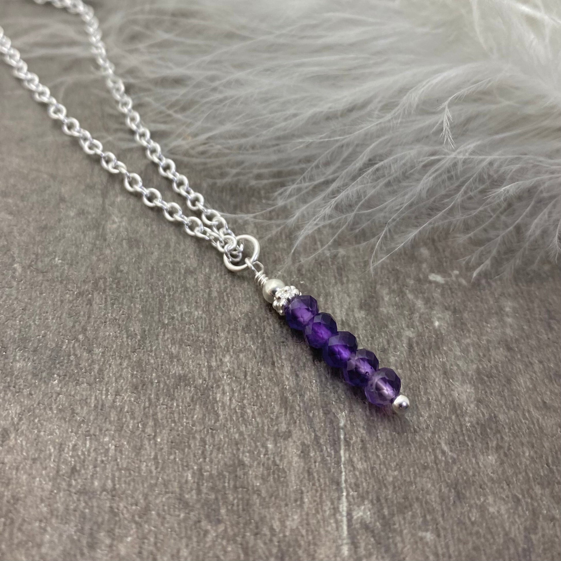 Dainty Amethyst necklace, February birthstone, sterling silver faceted pendant gemstone necklace