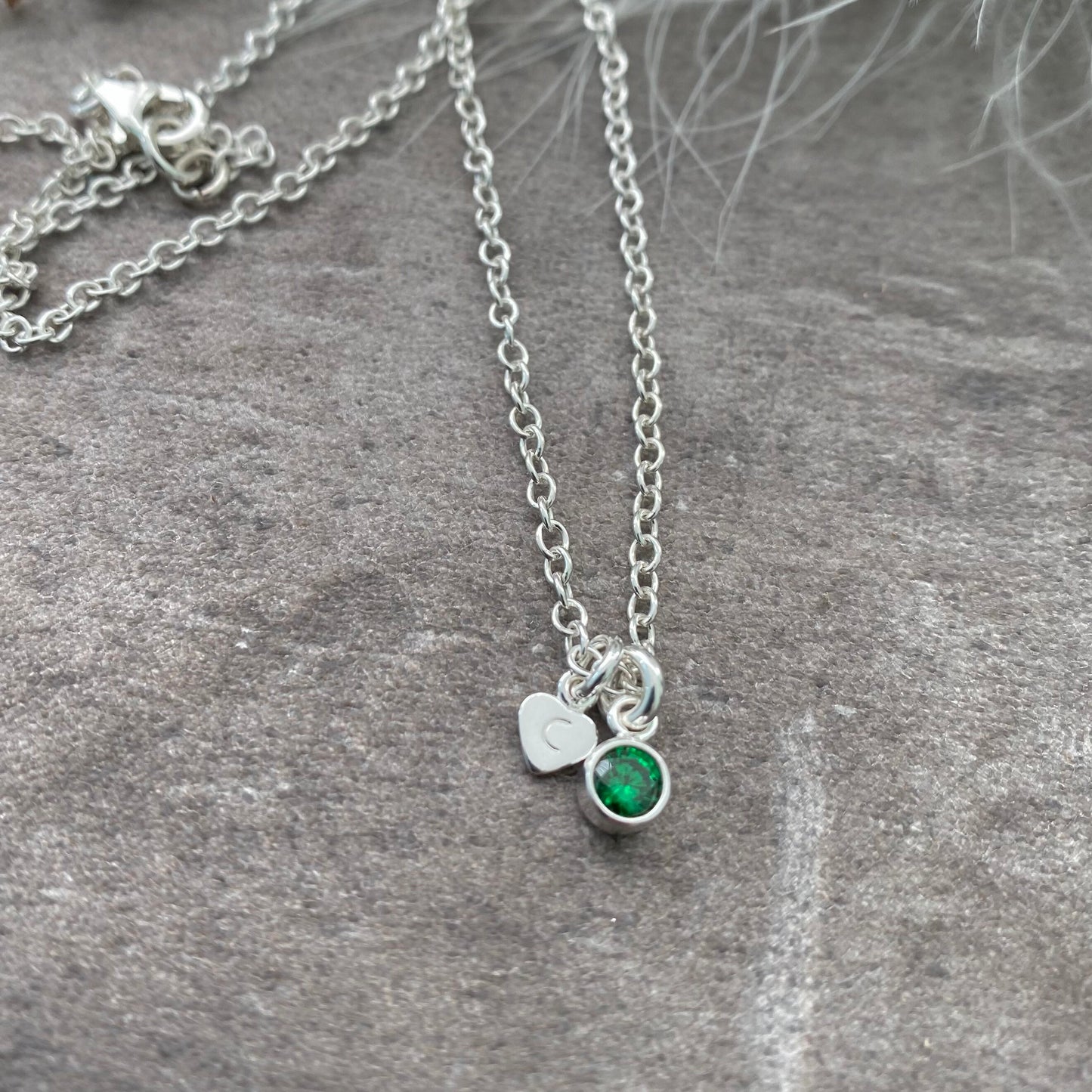 Dainty May Birthstone Initial Necklace, Personalised Cubic Zirconia Sterling Silver