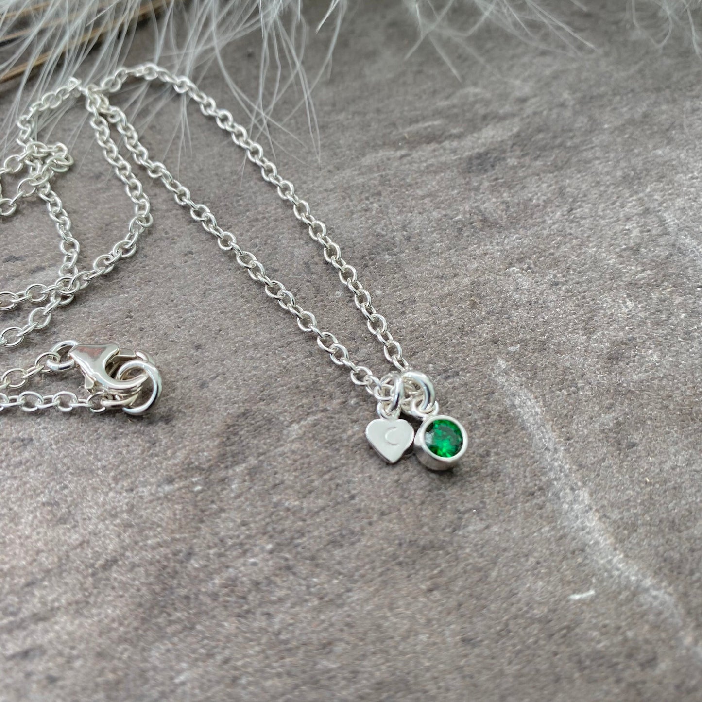 Dainty May Birthstone Initial Necklace, Personalised Cubic Zirconia Sterling Silver